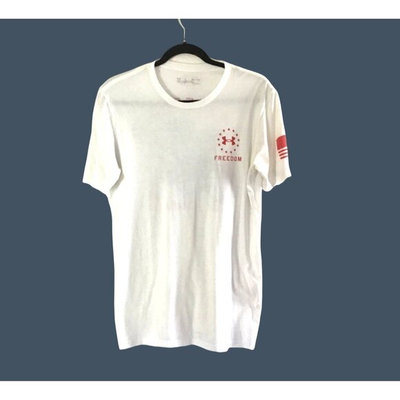 Under Armour Freedom HeatGear White T-Shirt With American Flag & Eagle Design Si - Picture 2 of 6